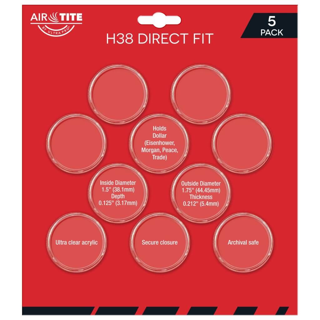 ULTRA PRO Coin Capsules - Air-Tite H38 Direct Fit Holder 5-Pack ULTRA PRO Coin Capsules - Air-Tite H38 Direct Fit Holder 5-Pack